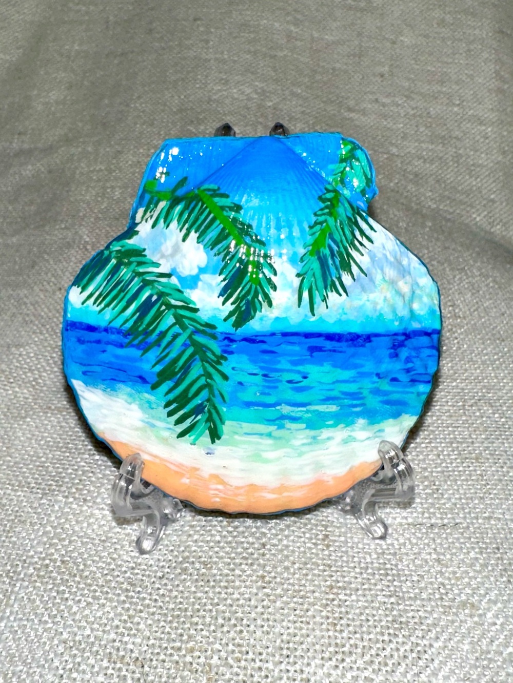 Hand Painted Double Sided Beach Floral Shell Display Stand Coastal Decor